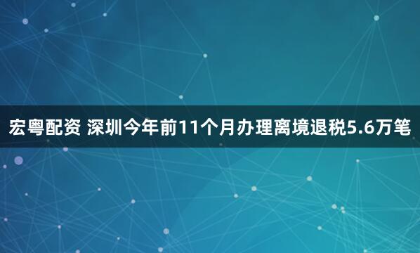 宏粤配资 深圳今年前11个月办理离境退税5.6万笔